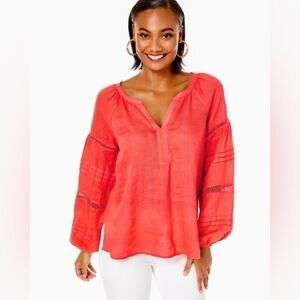 Lilly Pulitzer ladies linen emray tunic in spicy coral blouse top Size XS